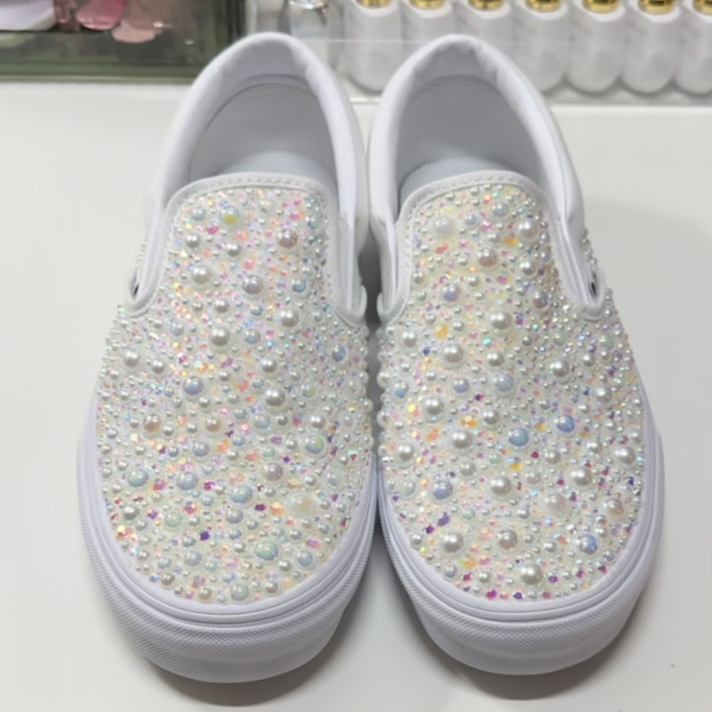 CUSTOM pearl and rhinestone bridal Vans